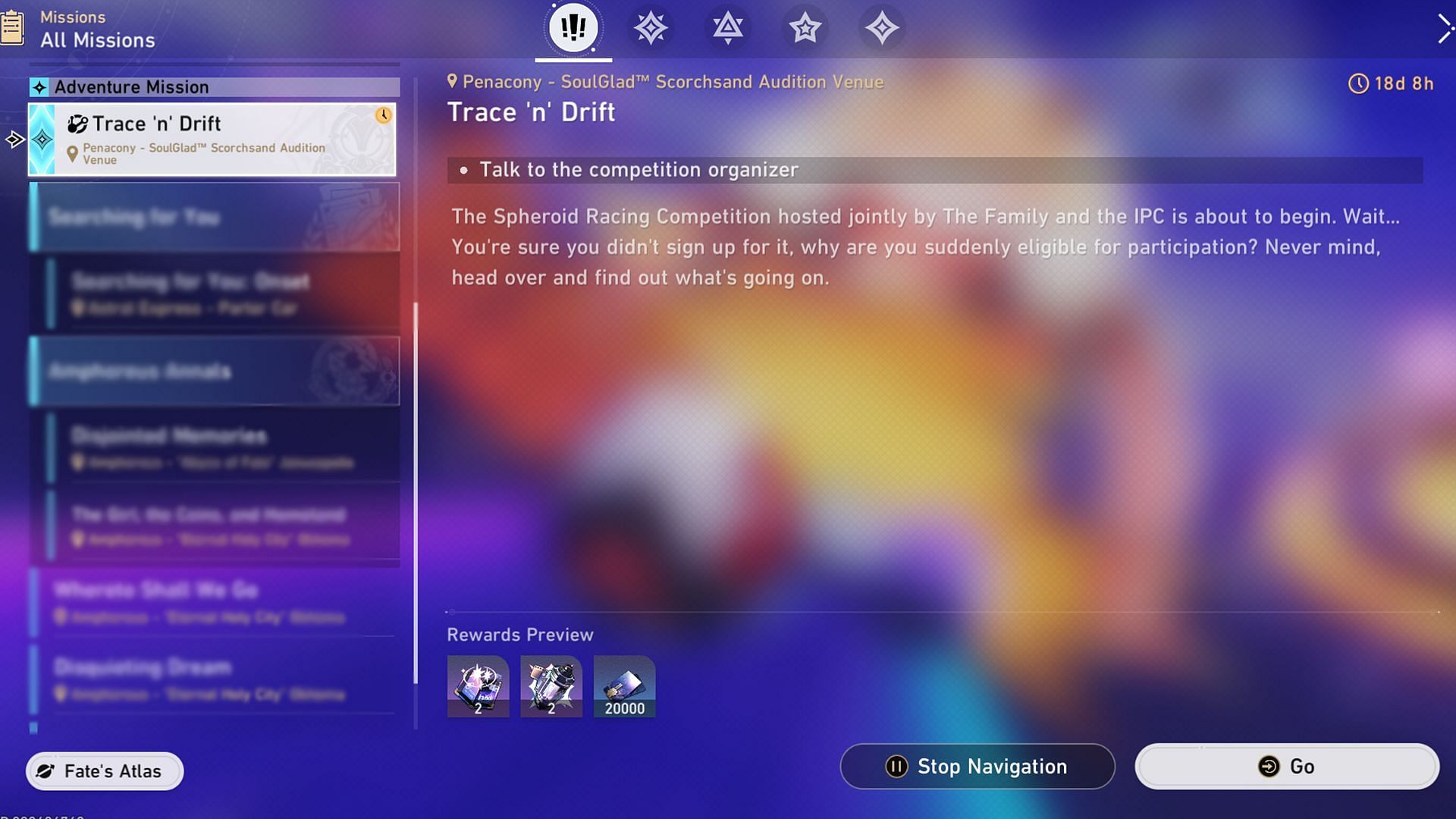 Navigate to the Trace 'n' Drift quest from the Events tab (Image via Sportskeeda Gaming || HoYoverse)